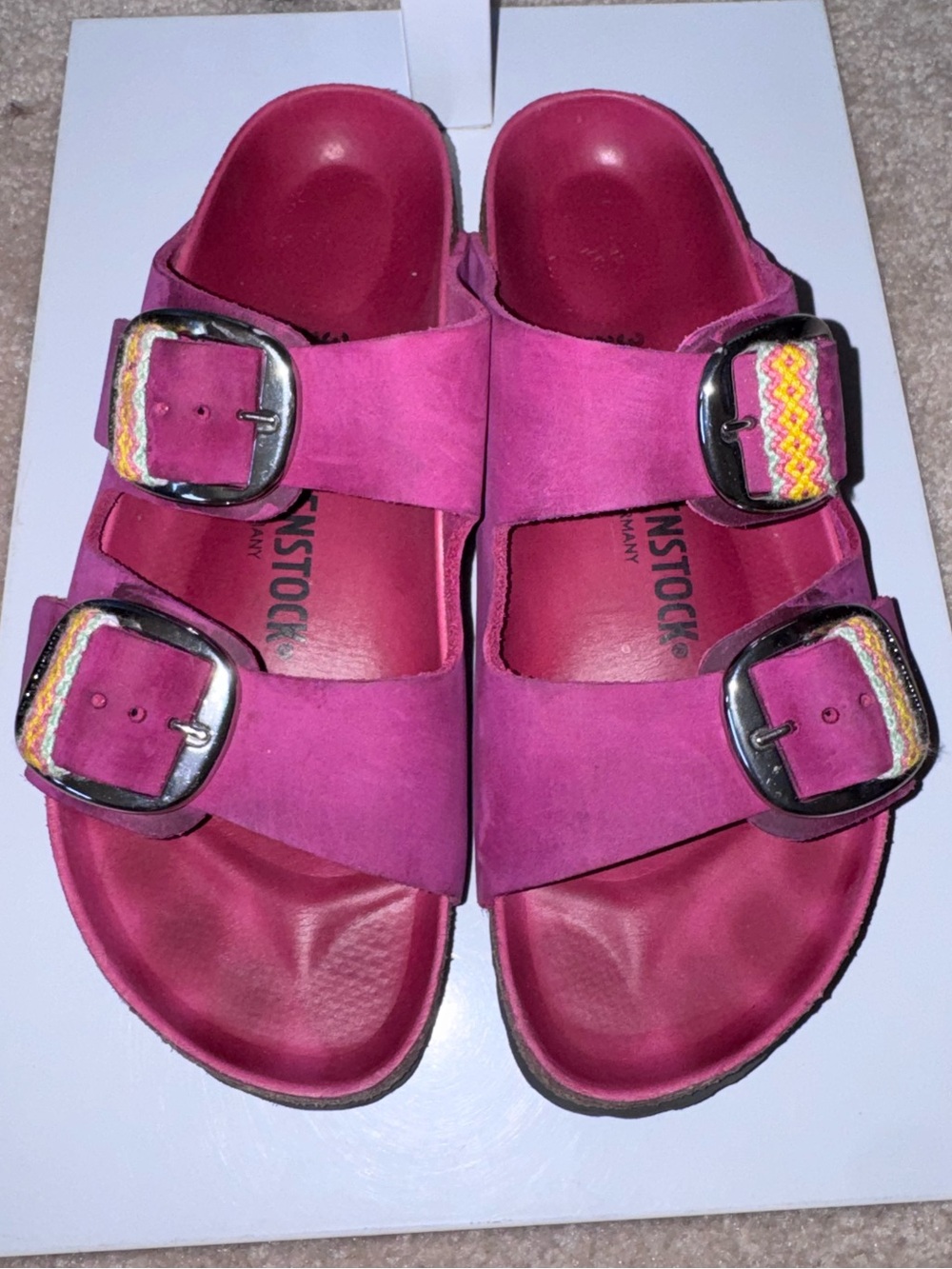 Birkenstock Arizona Big Buckle Festival Fushia Leather Sandals EUR 39 / US 8